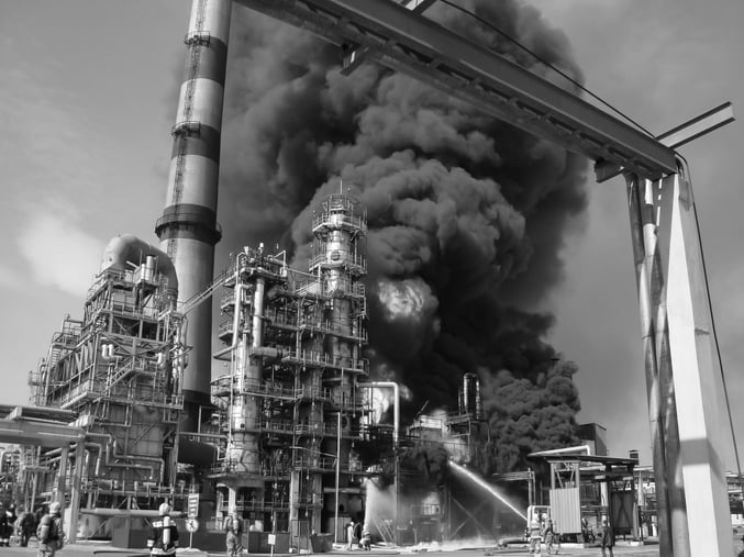 An image of a construction site and a cloud of pollution