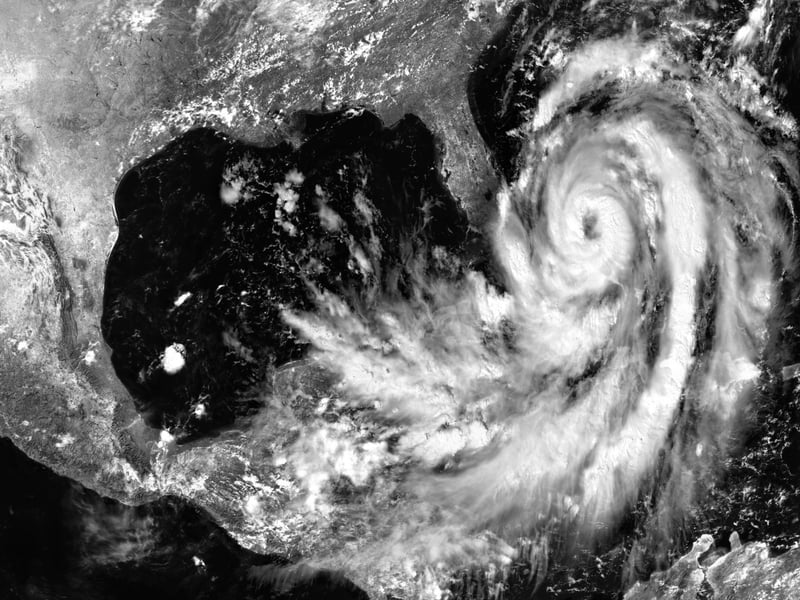 Satellite view of hurricane approaching Florida.