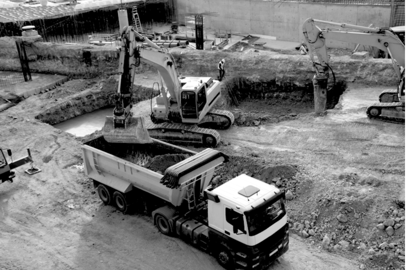 Loading of trucks on a construction site.