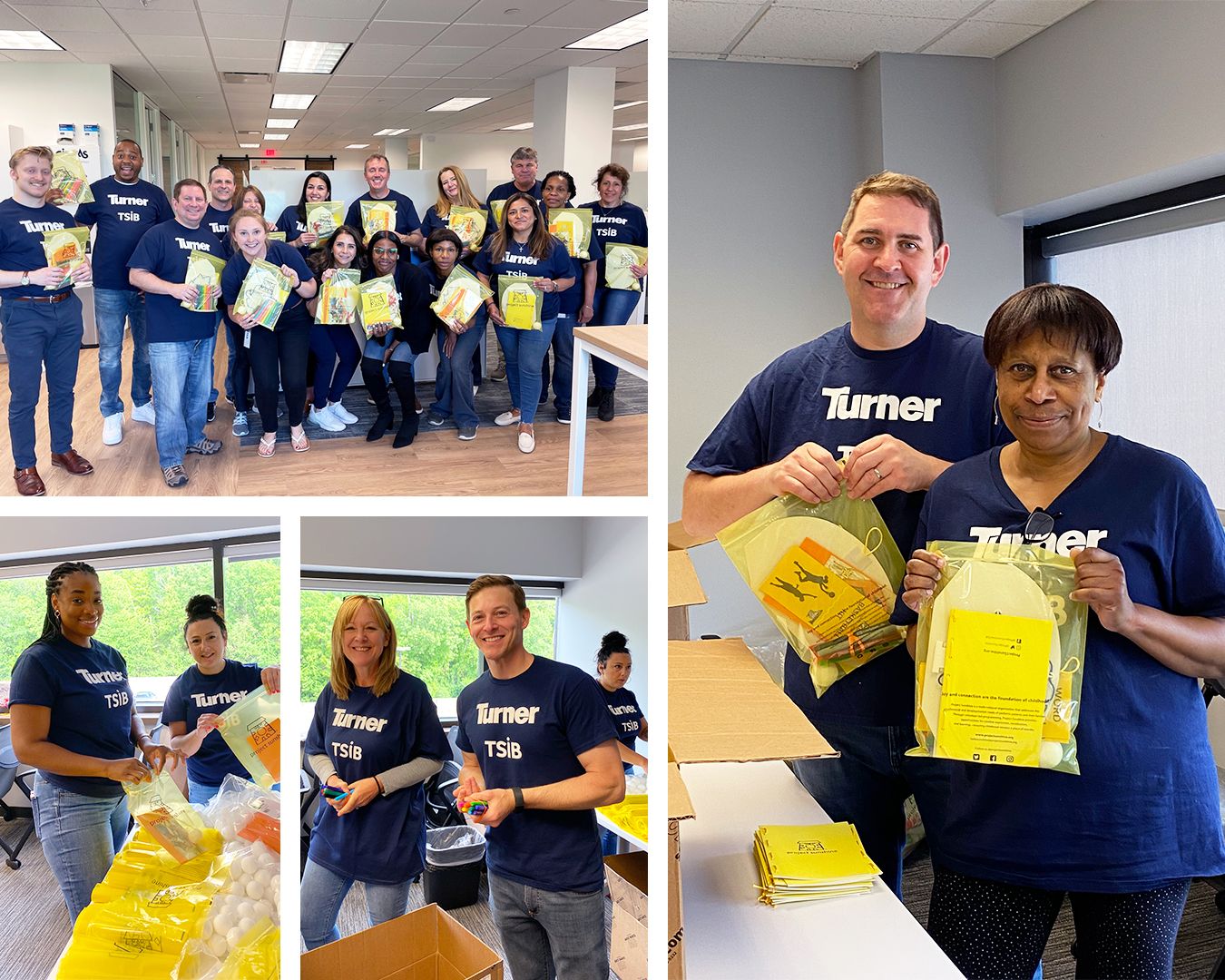 TSIB team members giving back to the community and volunteering with Project Sunshine to create goodie bags for children